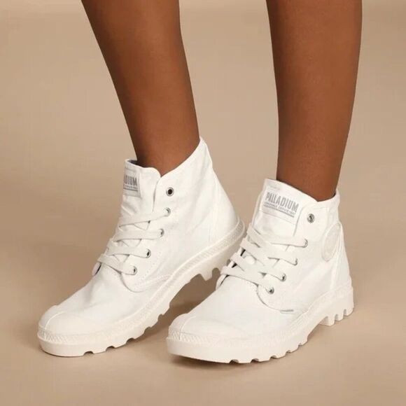Palladium White Chunky Lug Sole Y2K High Top Vegan Combat Boots Sneakers Shoes - Picture 2 of 16